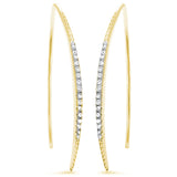 35mm Threader Hoop Earrings Yellow Gold Solid 925 Sterling Silver Micro Pave Round White Clear CZ Half Eternity Hoop Earring April Stone - Blue Apple Jewelry