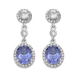 Dangle Earrings 925 Sterling Silver Round Oval Cut Tanzanite Halo Simulated CZ Drop Dangle Long Fancy Bridal Earrings Gift