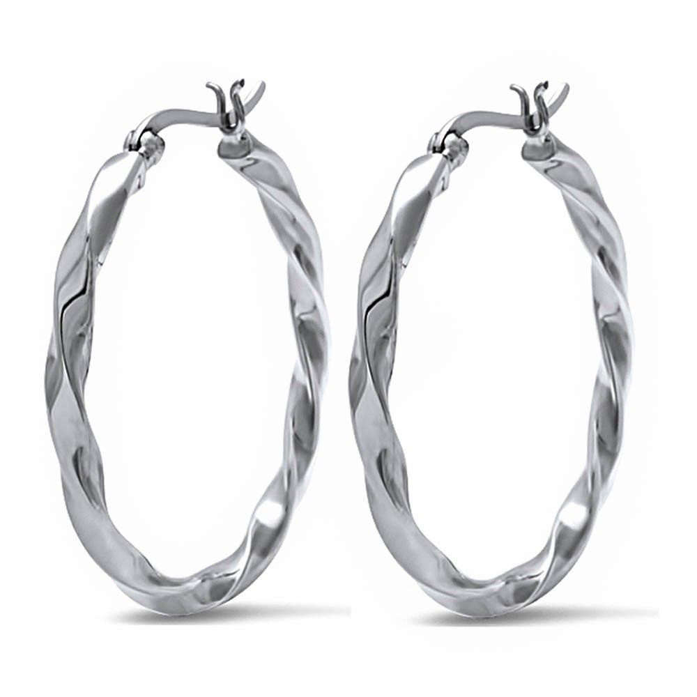 37mm 1.5" Long Twisted Hoop Earrings Solid 925 Sterling Silver Hoop - Blue Apple Jewelry