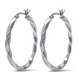 37mm 1.5" Long Twisted Hoop Earrings Solid 925 Sterling Silver Hoop - Blue Apple Jewelry