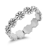 Continues Flower Band Ring 4mm in Solid 925 Sterling Silver Flower Eternity Ring Her Ladies Jewelry Fashion Plumeria Flower Ring Gift - Blue Apple Jewelry