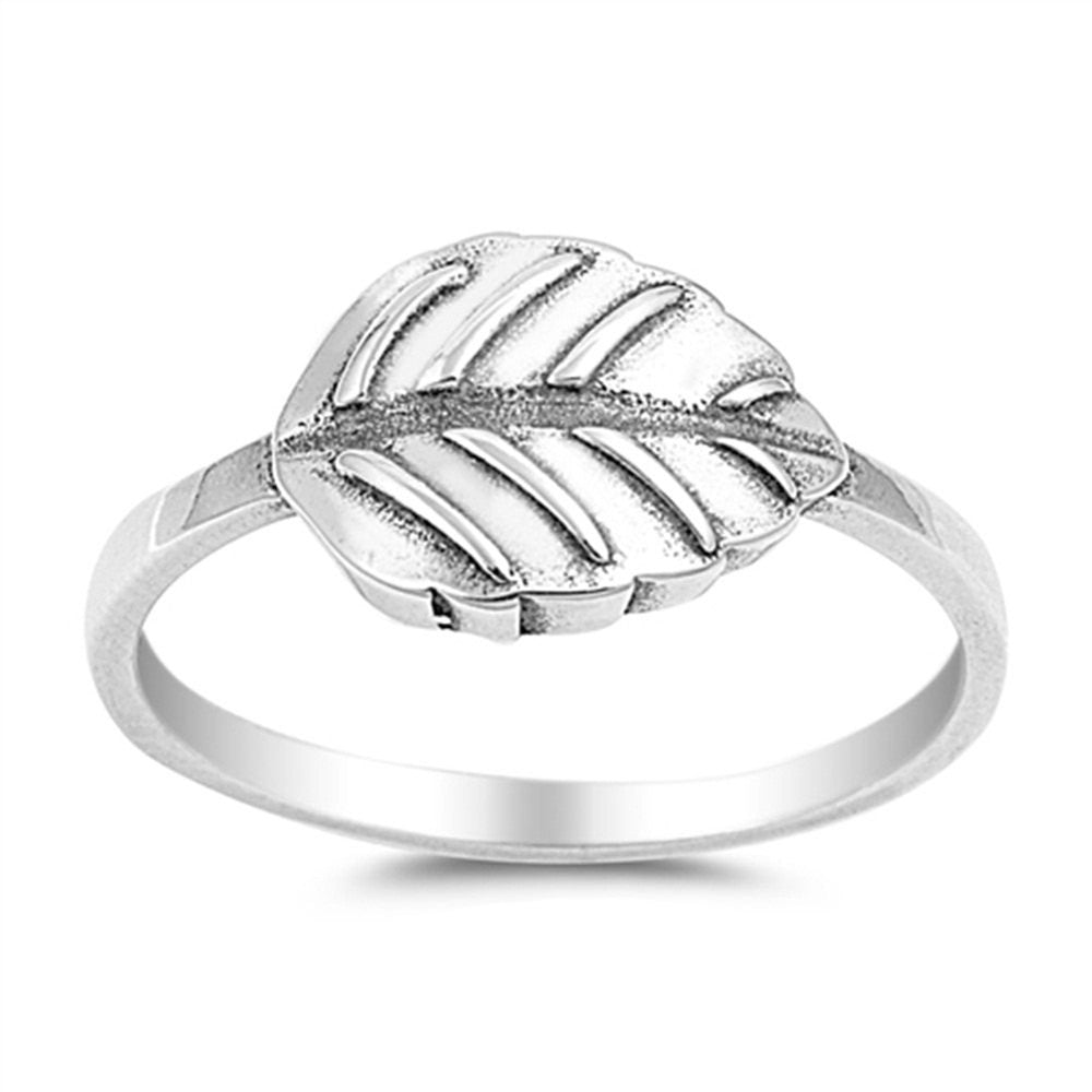 Sideways Leaf Band Ring Solid 925 Sterling Silver Leaf Ring Bay