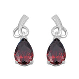 Abstract Heart Bridesmaid Dangling Fancy Earrings Tear Drop Pear Cut Deep Red Garnet CZ 925 Sterling Silver (21 mm)