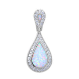 1.5" Teardrop Pendant Halo Pendant Charm Solid 925 Sterling Silver Pear Shape Lab White Opal Round Clear CZ - Blue Apple Jewelry