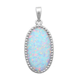 1.5" Oval Pendant Lab Oval White Opal Solid 925 Sterling Silver Solitaire Pendant Fashion - Blue Apple Jewelry