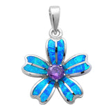 Flower Pendant Lab Blue Opal Solid 925 Sterling Silver