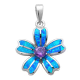 Flower Pendant Flower Charm Lab Blue Opal Flower Solid 925 Sterling Silver - Blue Apple Jewelry