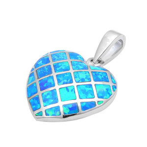 Heart Pendant Lab Blue Opal Inlay Heart Charm Solid 925 Sterling Silver - Blue Apple Jewelry