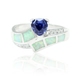 1.00CT Synthetic Trillion Cut Tanzanite Lab White Opal Round Clear Russian Diamond CZ Solitaire Wedding Engagement Ring 925 Sterling Silver - Blue Apple Jewelry