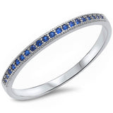 1.5mm Sterling Silver Blue Sapphire CZ Half Eternity Stackable Ring