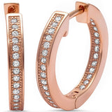 18mm Full Hoop Earrings Rose Tone, Simulated CZ Solid 925 Sterling Silver