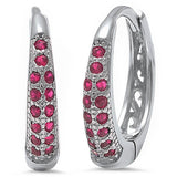 Double Row 14mm Hoop Huggies Earrings Solid 925 Sterling Silver Round Red Ruby Half Eternity Huggies