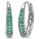 Double Row 14mm Hoop Huggies Earrings Solid 925 Sterling Silver Round Emerald Green Half Eternity Huggies May Stone