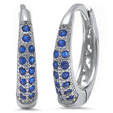 Double Row 14mm Hoop Huggies Earrings Solid 925 Sterling Silver Round Deep Blue Sapphire Half Eternity Huggies September Stone - Blue Apple Jewelry