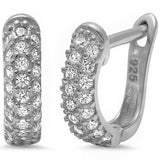 3 Row 11mm Hoop Huggies Earrings Solid 925 Sterling Silver Round Clear Diamond CZ Half Eternity Huggies April Stone