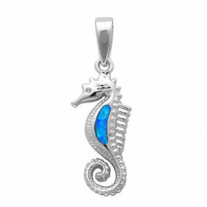 Seahorse Pendant 925 Sterling Silver Created Opal Sea Horse Choose Color