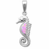 Seahorse Pendant 925 Sterling Silver Created Opal Sea Horse Choose Color