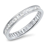 3mm Full Eternity Baguette Cubic Zirconia Band 925 Sterling Silver